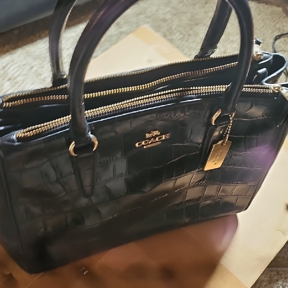 Coach Black Croc-Embossed Satchel